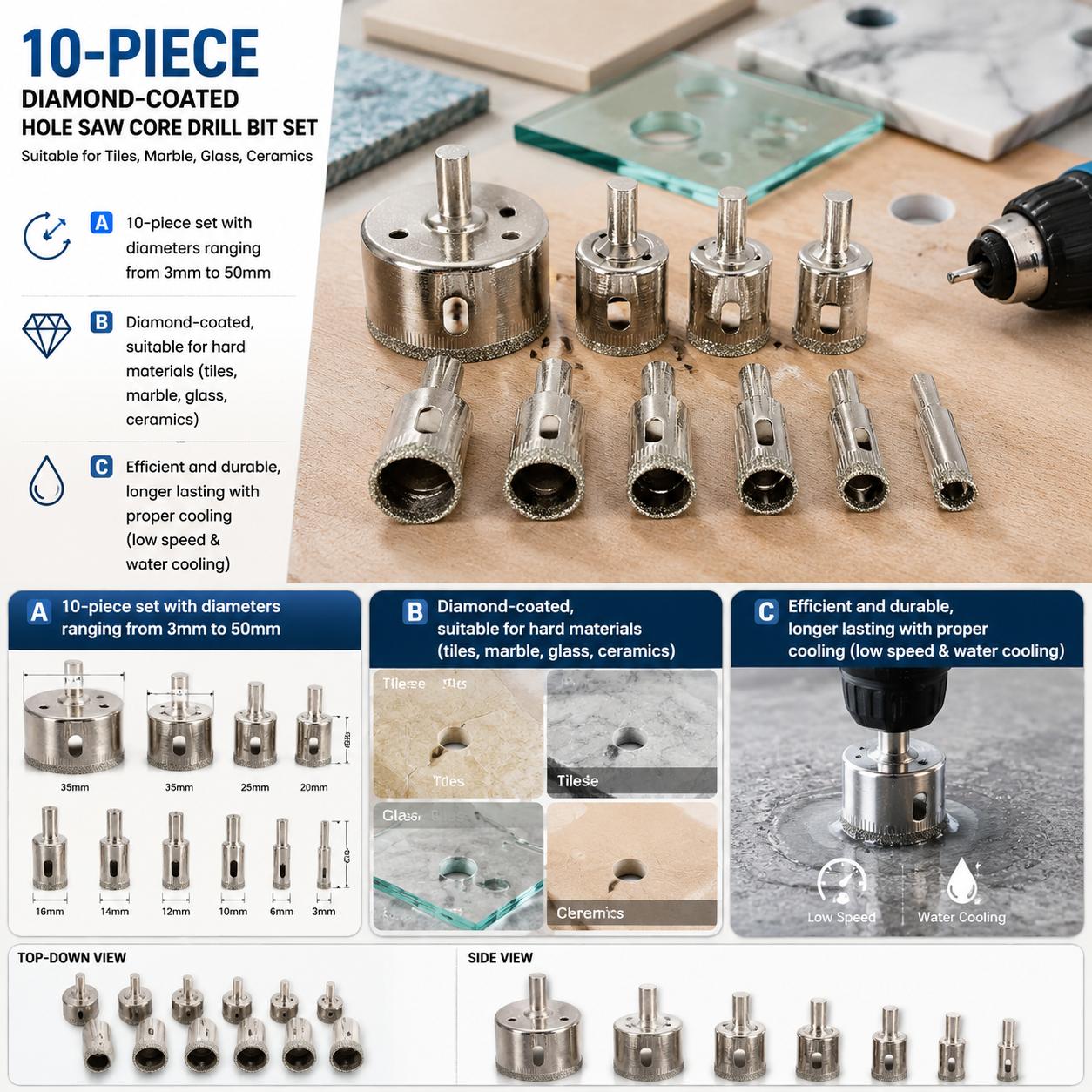 Reciprocating Saw Attachment Drill - Diamond Coated Drill Bits Set 10